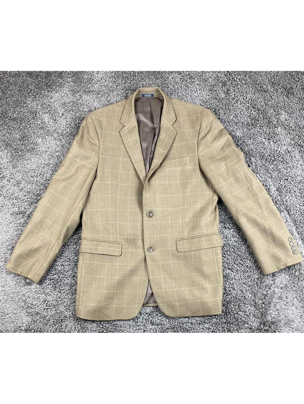 Saddlebred Sport Coat Mens Brown Herringbone Windowpane 100% Lambswool Sz 38R